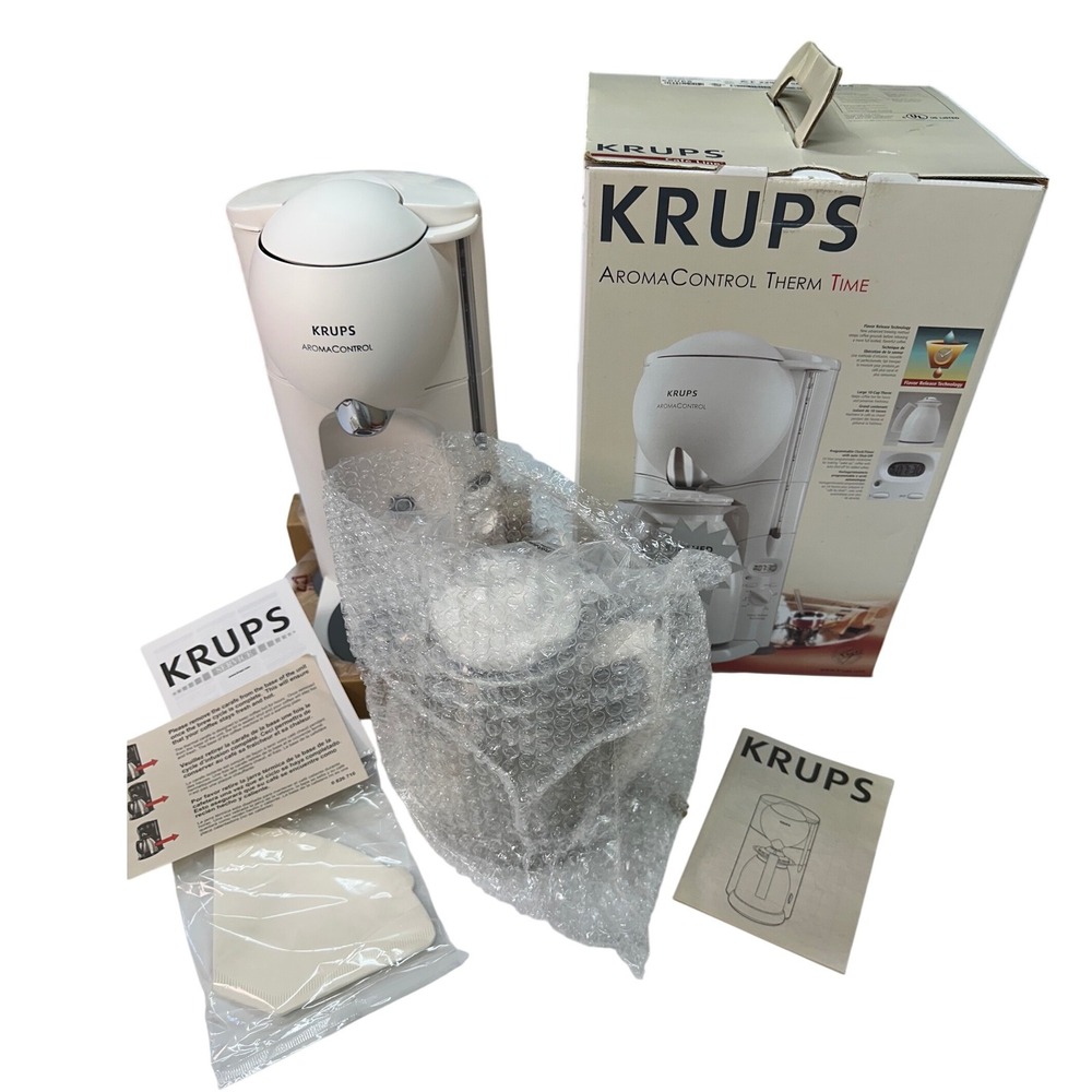Krups AromaControl Therm Time Coffee Maker White Stainless Thermal Carafe NIB